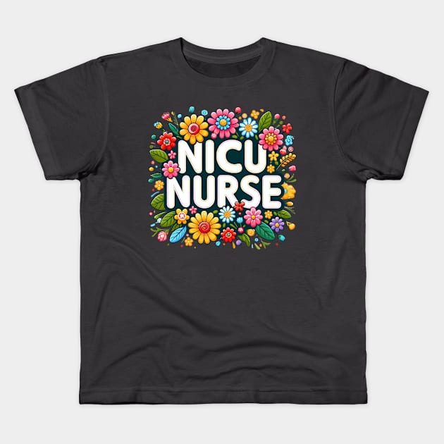 Cheerful NICU Nurse Floral Design Kids T-Shirt by HiFi Tees